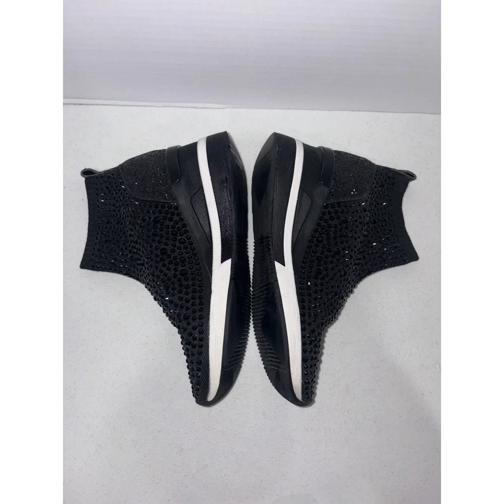 Michael Kors Skyler Crystal Sneakers Booties black hot fix stone wedge heel Sz 7